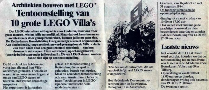 Lego krant nr 27 pag 8a 1984 tentoonstelling architectuur in lego